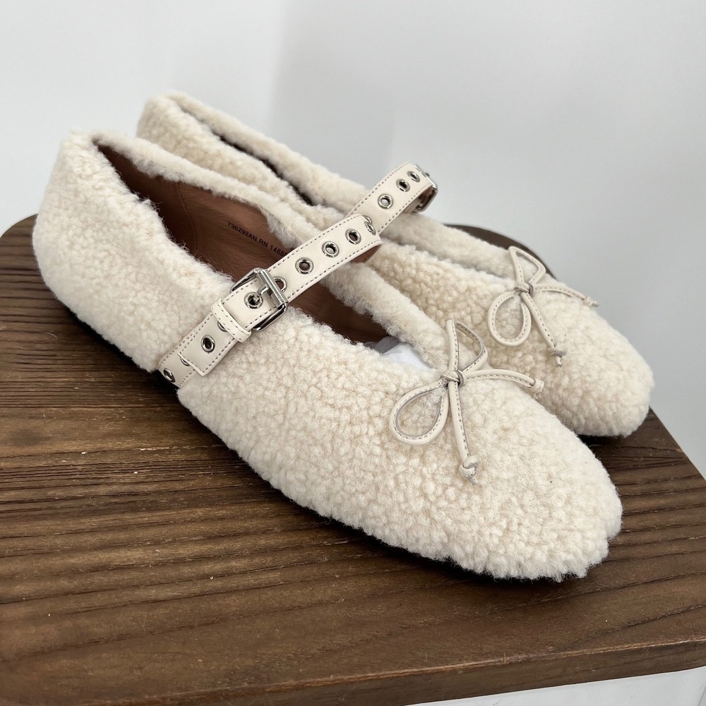 Bibi Lou Sherpa Fleece Moto Ballerina Flats Off White EU 41 NWT Anthropologie